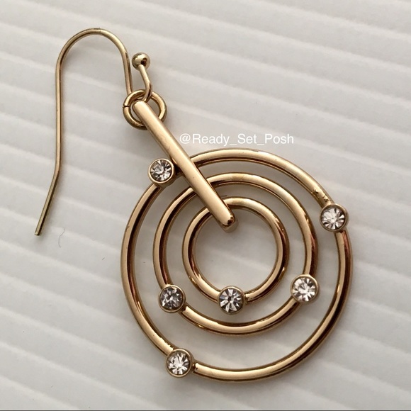 Nine West circular hanging gold hoops with crystals - Picture 2 of 5